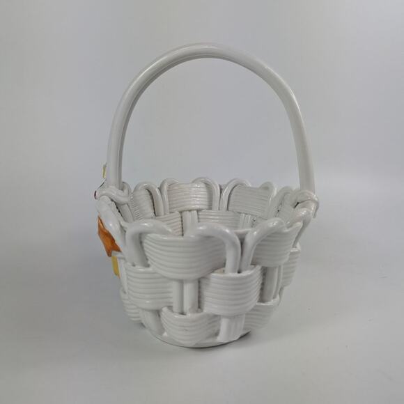 Handmade Italian Fused Glass Christmas Basket Veitri White Centerpiece Holiday - Picture 4 of 16